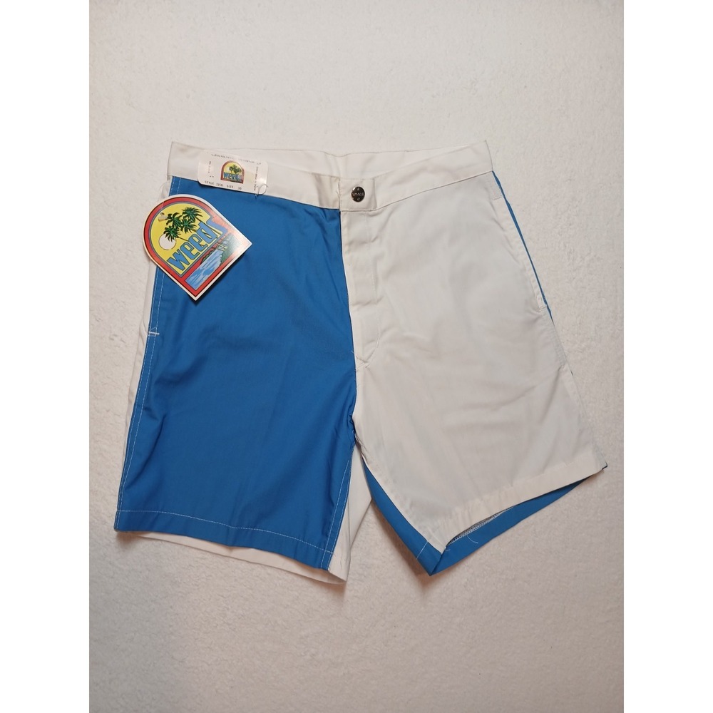 VTG Weeds Board Shorts‎ Mens 30 Blue White Colorblock Surfing Hong Kong 80s NWT